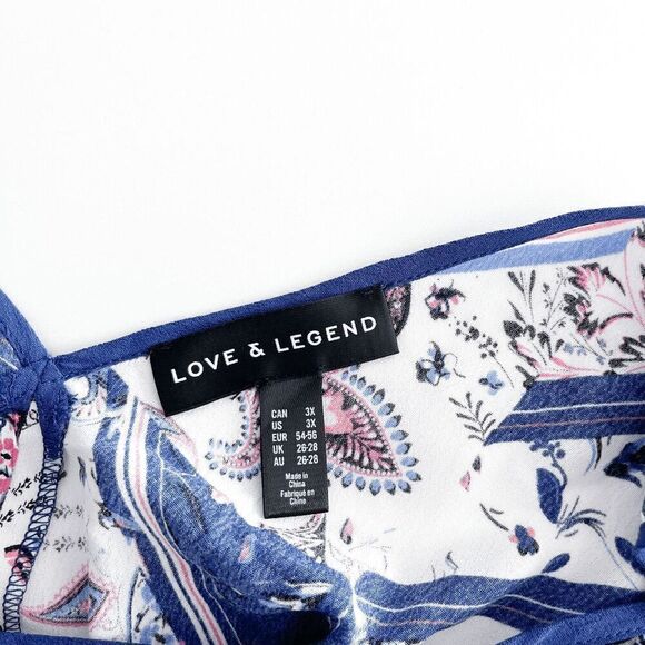 Love & Legend Women's Paisley Asymmetrical Hem Dress Blue White Size 3X Plus - Picture 3 of 6